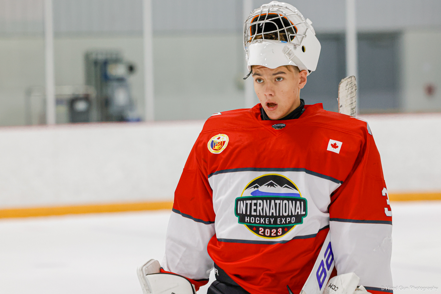 International Expo players battling for the puck