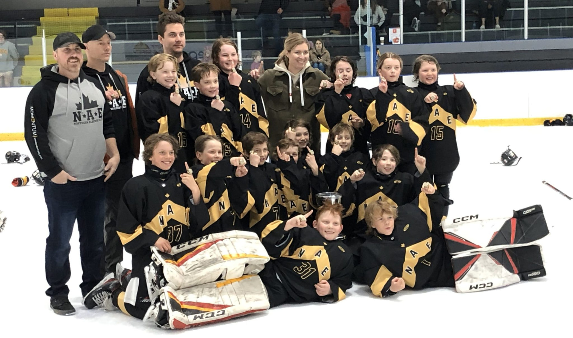2012 Gold Division Champions Northern Alberta Elite with their rings